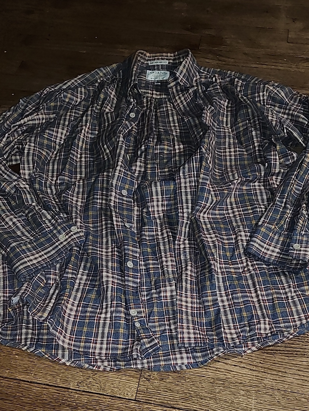 Savane Men's Blue Plaid Button-Down W/ Stripes 100% Cotton